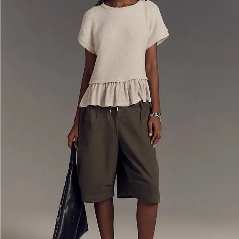 Pilcro Short-Sleeve Sweater Twofer Top in Cream